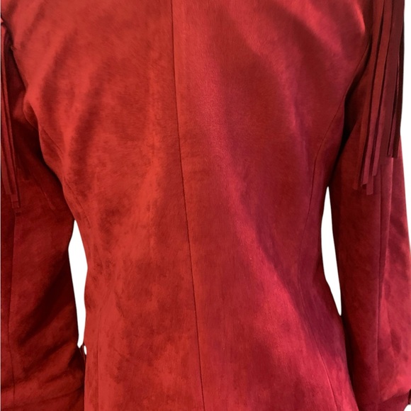 Skies Are Blue Faux Suede Red Fringe Women's Jacket - Picture 11 of 11